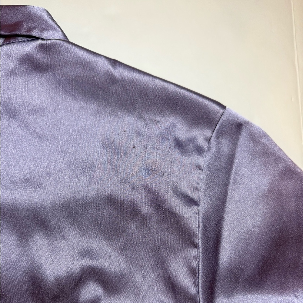 Vintage Express Satin Pointed Collar Zip Cropped Top Purple Size L - Picture 9 of 9